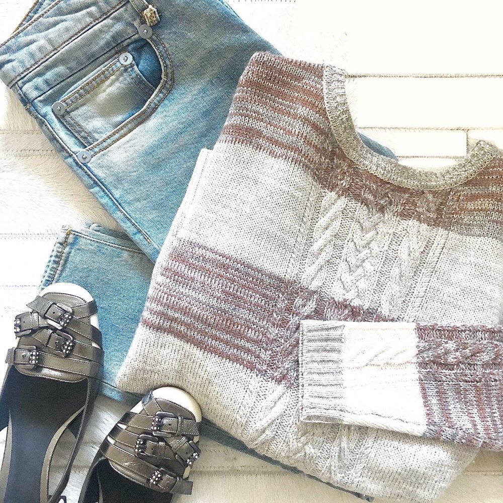 Thakoon Cable Knit Striped Wool Sweater Cardigan Size S